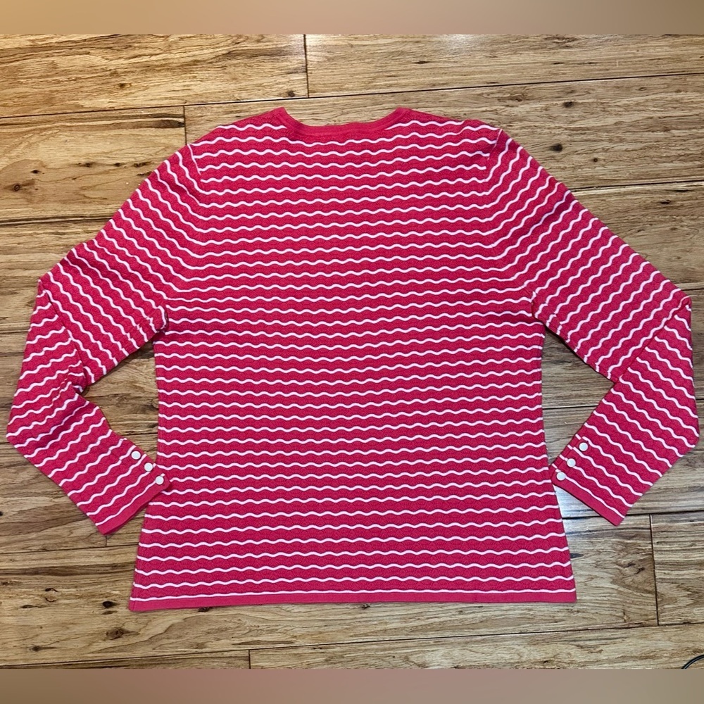 NWT J.McLaughlin Women's Zia Crewneck Scallop Caicos Coral/Wht Stripe Sz‎ XL - Picture 2 of 8